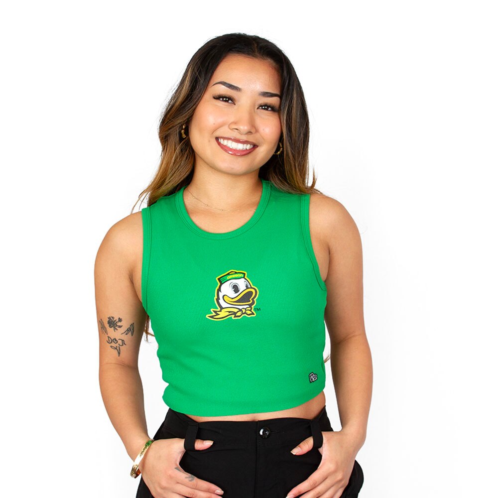 Ducks Spirit, Green, Sleeveless, Cotton Blend, Women, Hype and Vice, Oregon Mascot, Cut-off, Tank, Shirt, 1016680